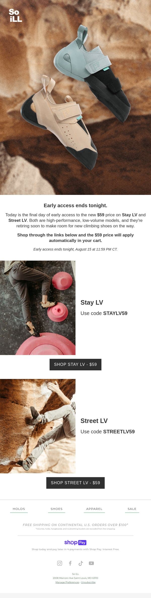 Your sale early access ends tonight. email from So iLL screenshot