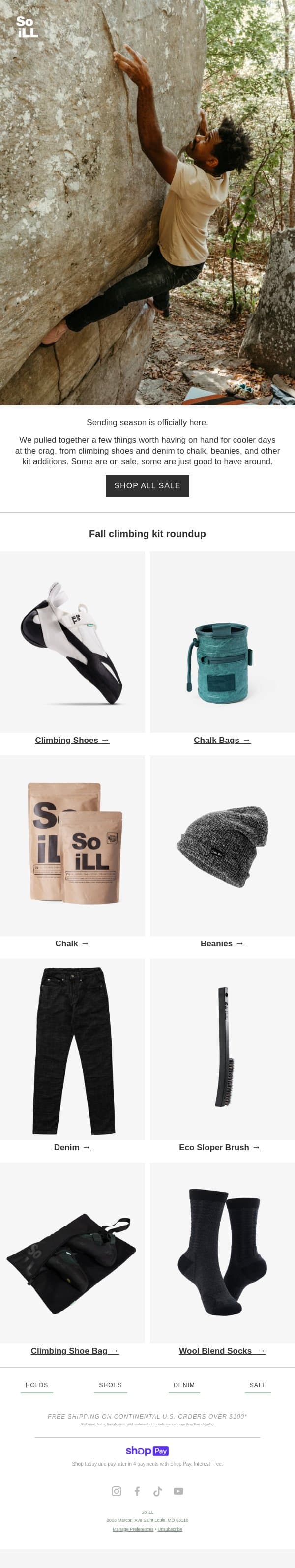 Gear up for fall climbing. email from So iLL screenshot