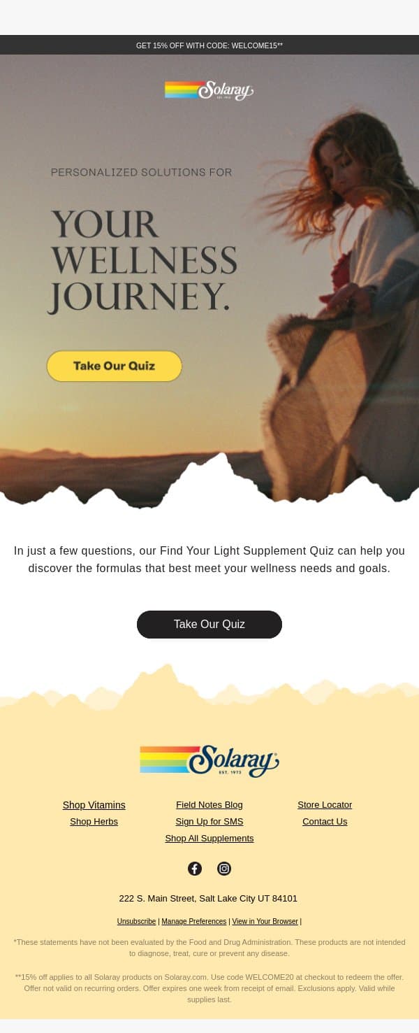 Not Sure Where to Start? Take Our Quiz. email from Solaray screenshot
