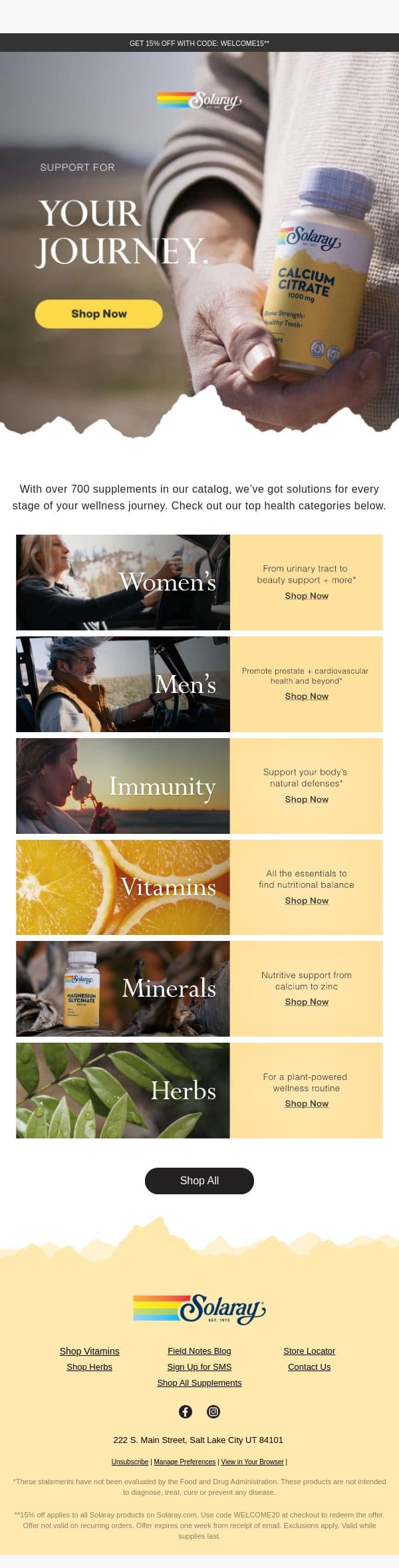 700+ Supplements to Help You Live Brighter. email from Solaray screenshot