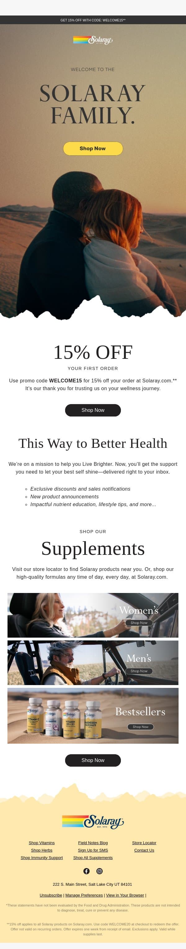 Your Exclusive Welcome Offer Inside. email from Solaray screenshot