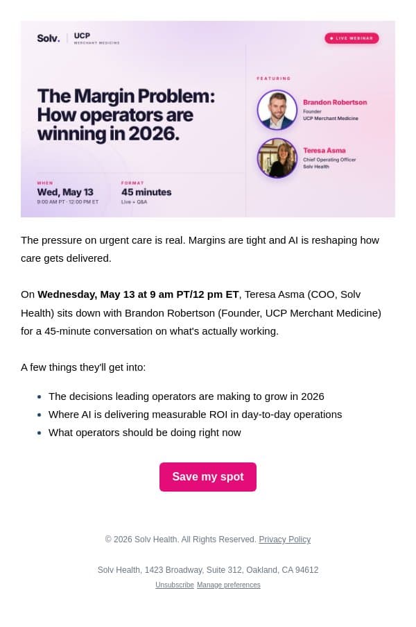 [Webinar] How operators are protecting margin in 2026 email from Solv screenshot