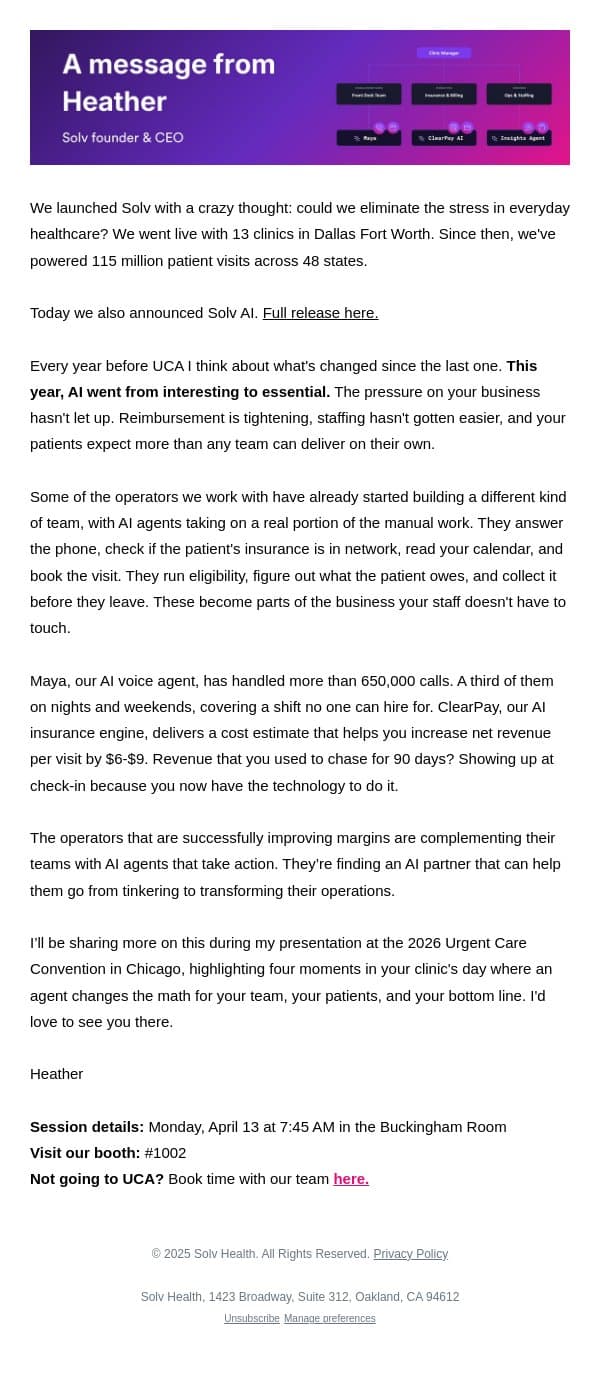 The team you can build in 12 months email from Solv screenshot