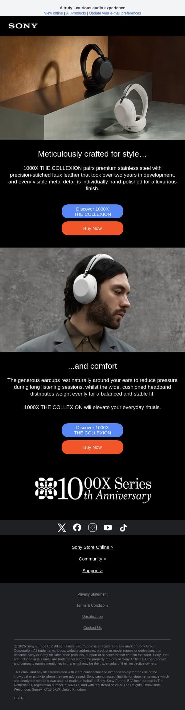 1000X THE COLLEXION - Meticulously crafted for style and comfort email from Sony UK screenshot