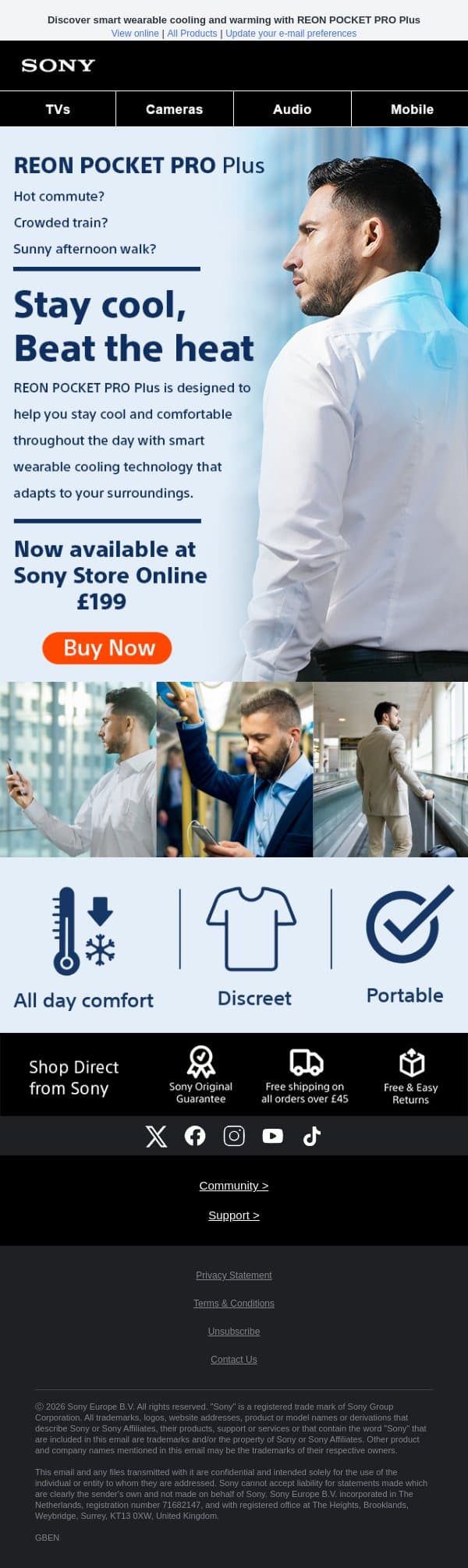 Beat the heat with REON POCKET PRO Plus email from Sony UK screenshot