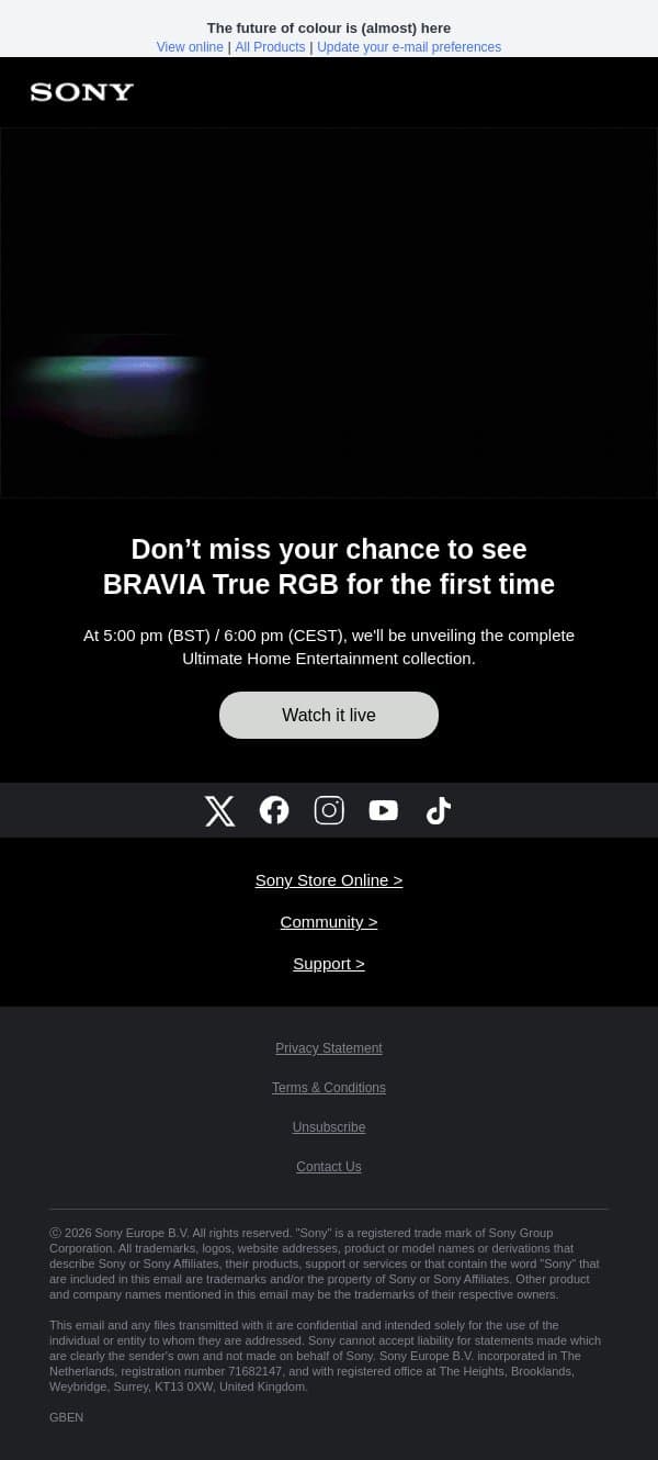 Today is the day email from Sony UK screenshot