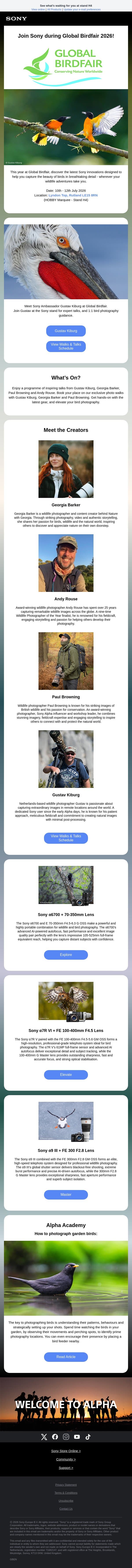 Join Sony UK at Global Birdfair 2026 email from Sony UK screenshot