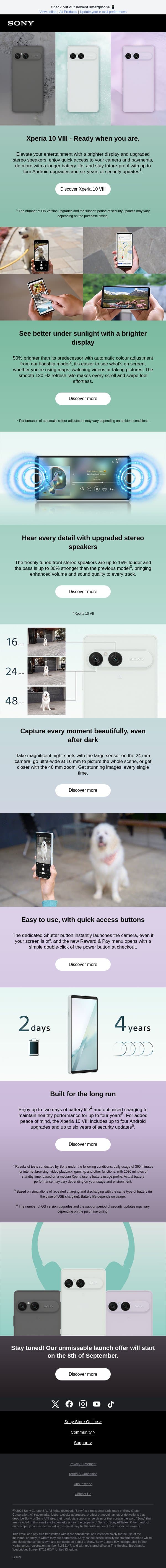 Xperia 10 VIII - Ready when you are. email from Sony UK screenshot