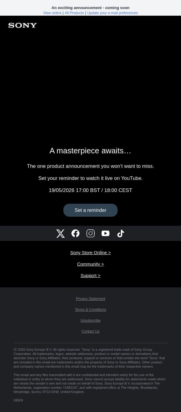 A masterpiece awaits… email from Sony UK screenshot