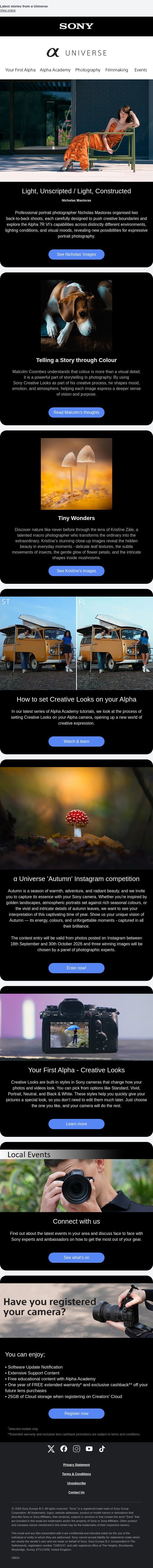 Expressive portrait photography with the Alpha 7R VI – α Universe Newsletter 📷 email from Sony UK screenshot