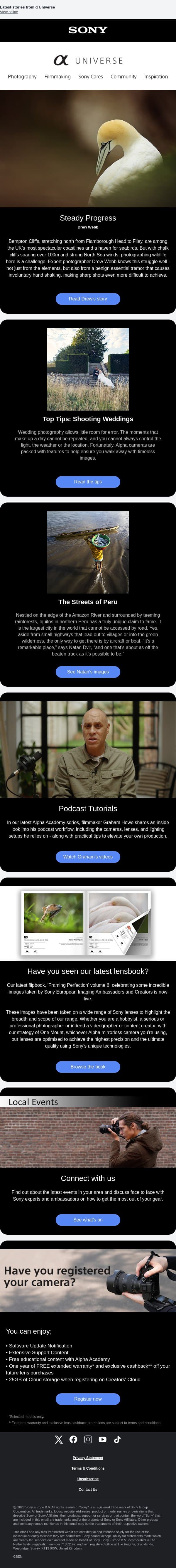 Steady Progress with Drew Webb – α Universe Newsletter 📷 email from Sony UK screenshot
