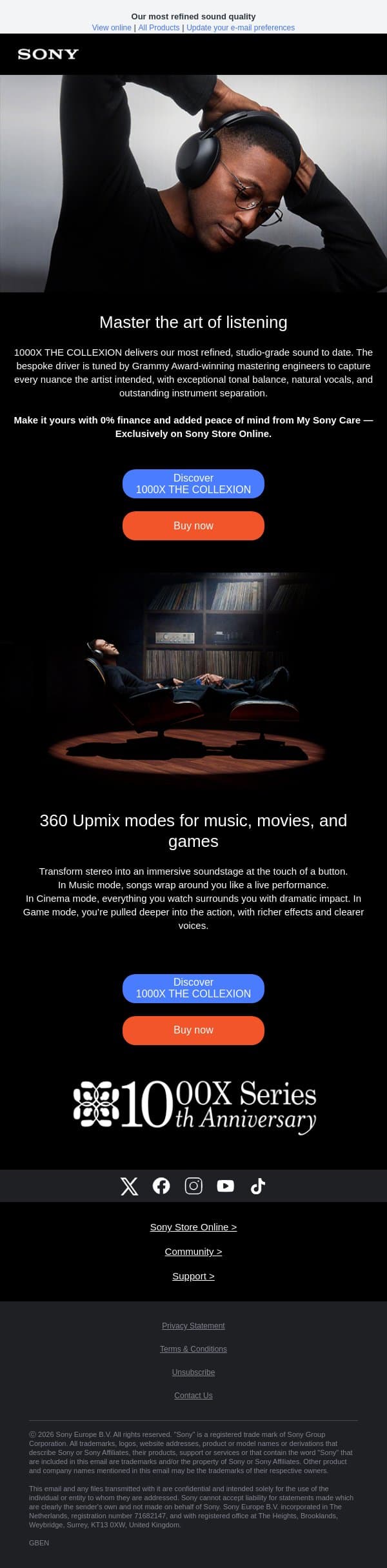 Master the art of listening with 1000X THE COLLEXION email from Sony UK screenshot