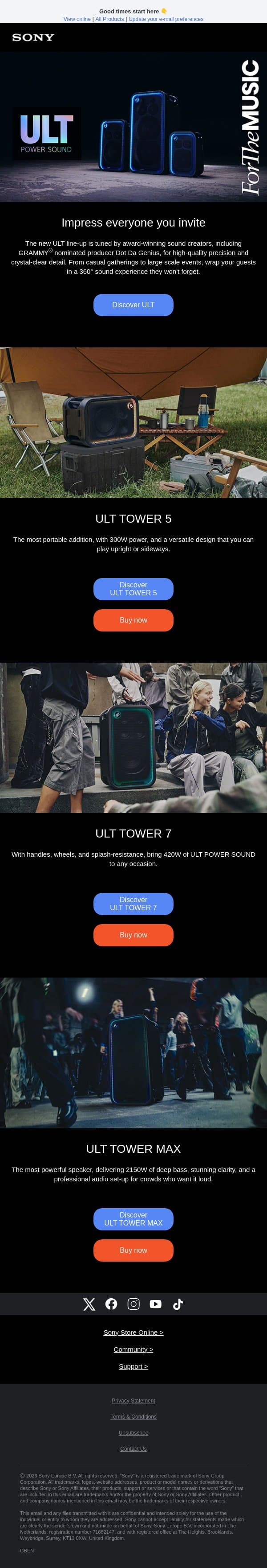 New ULT Speakers - Unrivalled detail, unrivalled memories email from Sony UK screenshot