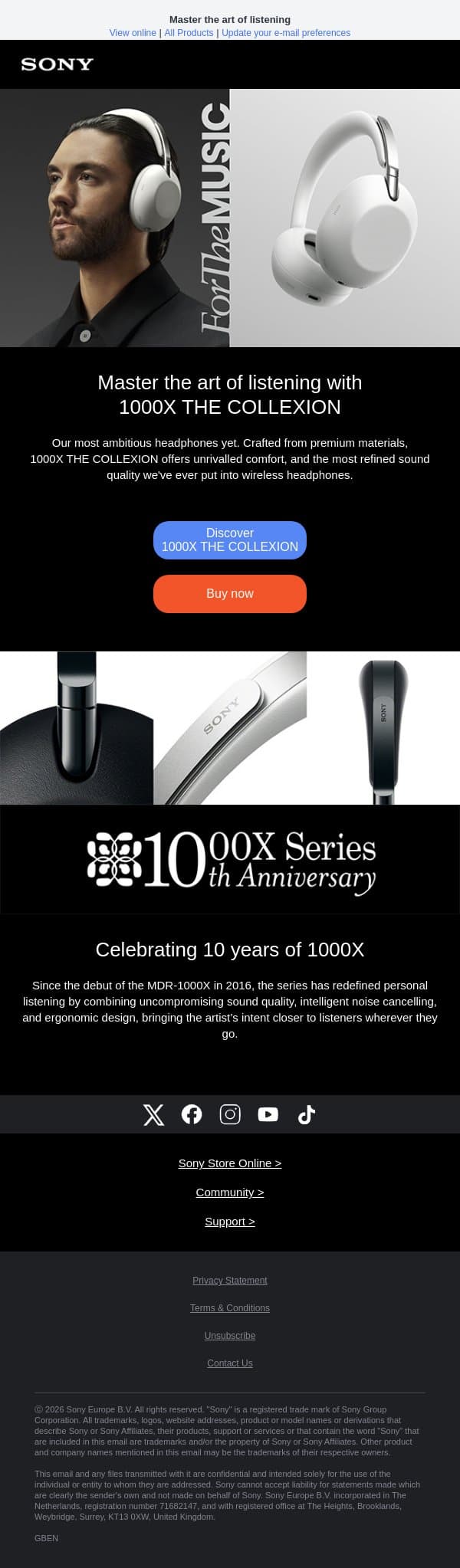 Introducing 1000X THE COLLEXION email from Sony UK screenshot
