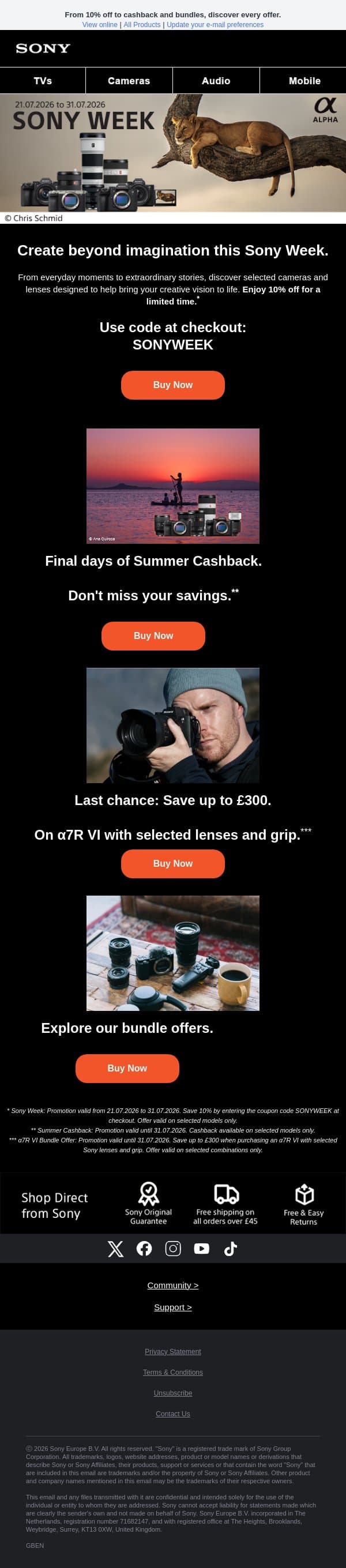 More camera offers. More savings. 📷 email from Sony UK screenshot