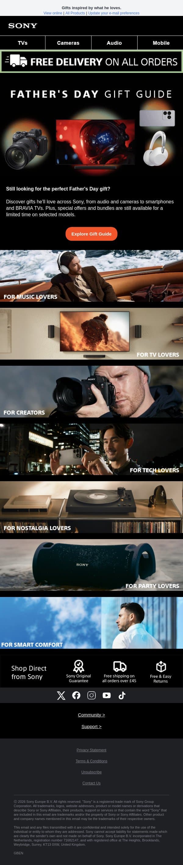 The gift guide everyone's looking for 🎁 email from Sony UK screenshot