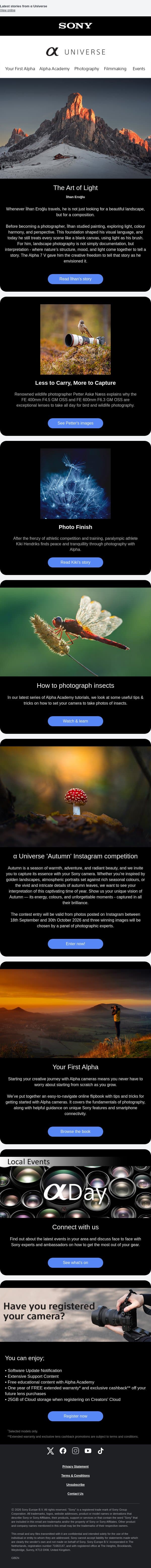 The Art of Light - İlhan Eroğlu shooting with the Alpha 7 V – α Universe Newsletter 📷 email from Sony UK screenshot