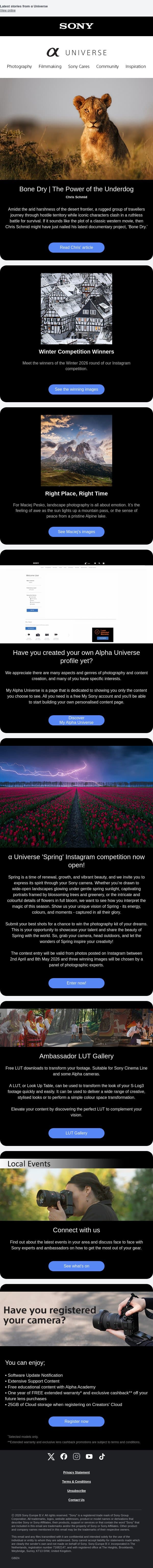 The Power of the Underdog – α Universe Newsletter 📷 email from Sony UK screenshot