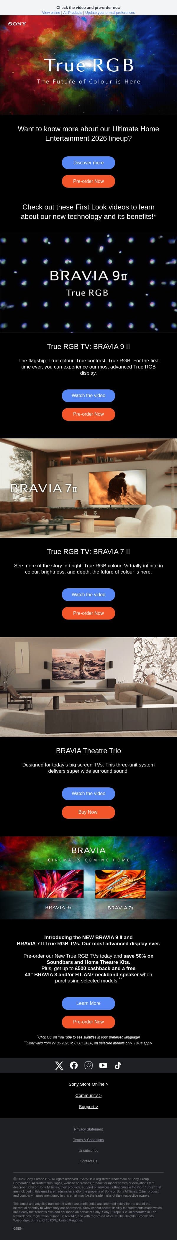 What is a True RGB TV? email from Sony UK screenshot