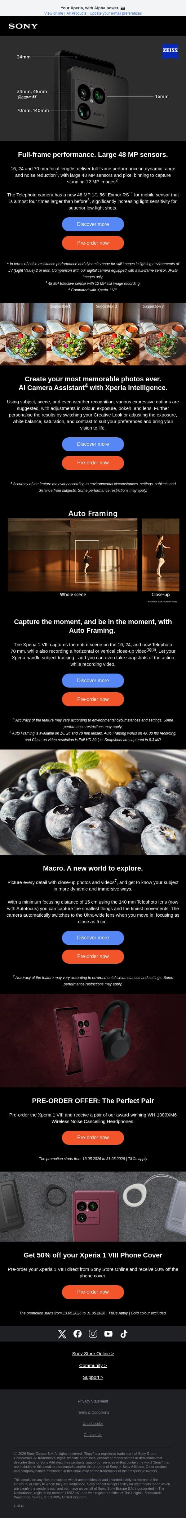 Xperia 1 VIII - Just point. And create. Your world comes to life.​ email from Sony UK screenshot