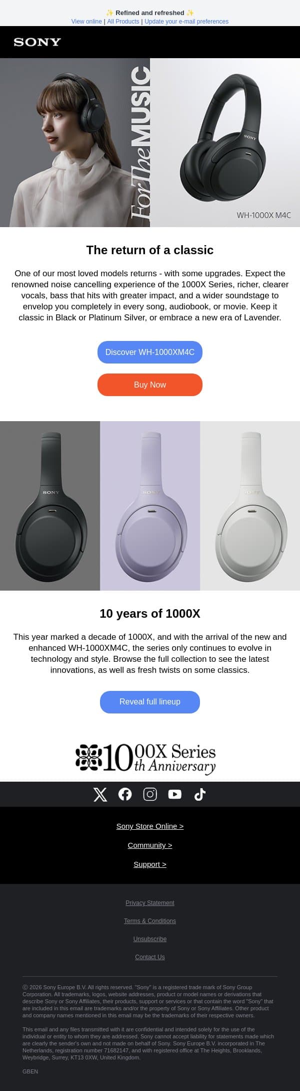 WH-1000XM4C - The return of a classic email from Sony UK screenshot