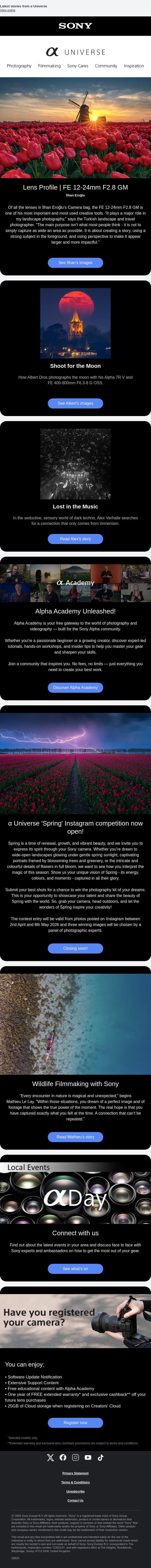 Lens Profile | FE 12-24mm F2.8 GM – α Universe Newsletter 📷 email from Sony UK screenshot