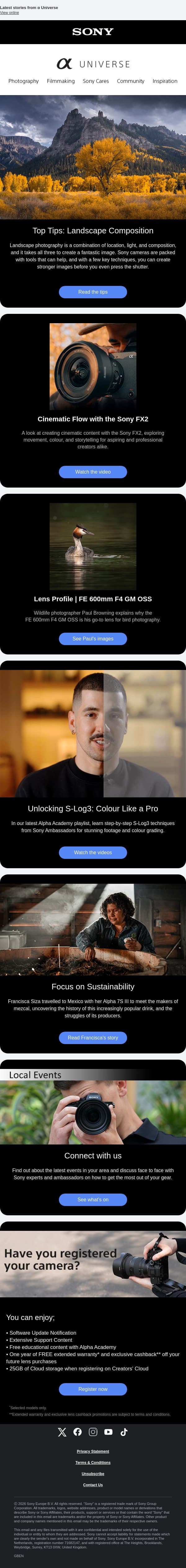 Landscape Composition – α Universe Newsletter 📷 email from Sony UK screenshot