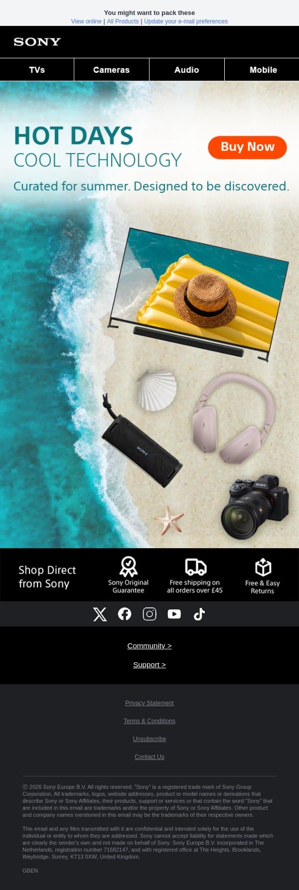 What's coming with you this summer? email from Sony UK screenshot