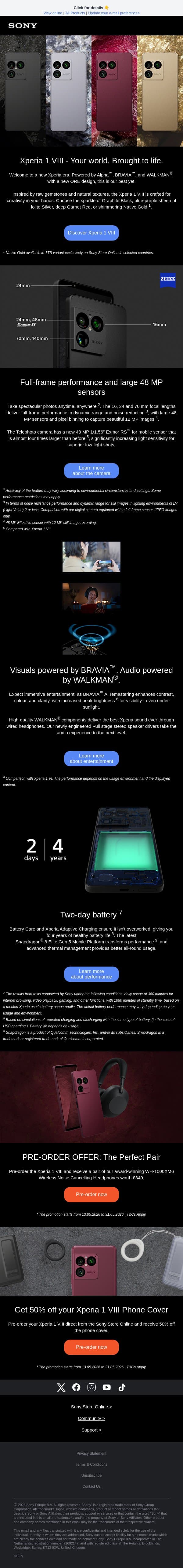 NEW: Flagship Xperia 1 VIII email from Sony UK screenshot