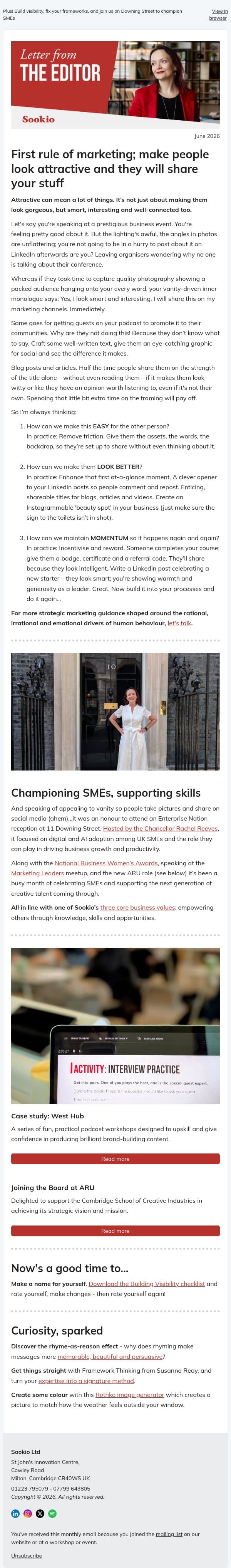 First rule of marketing; make people look attractive and they will share your stuff email from Sookio screenshot