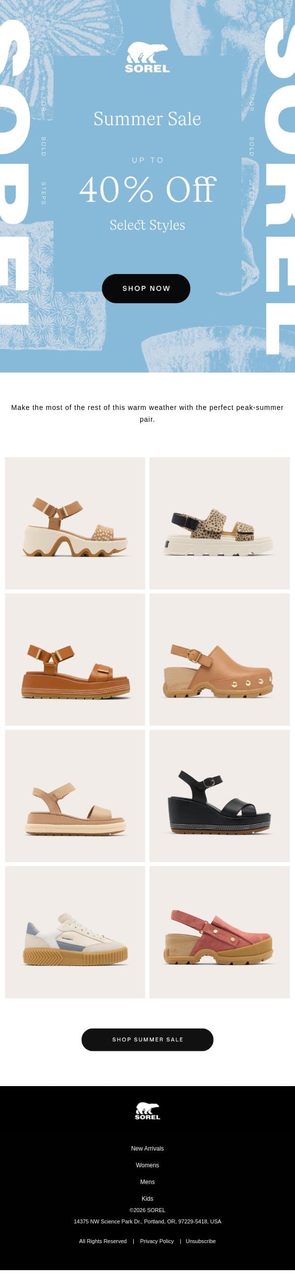 It’s Summer Sale Season email from Sorel screenshot
