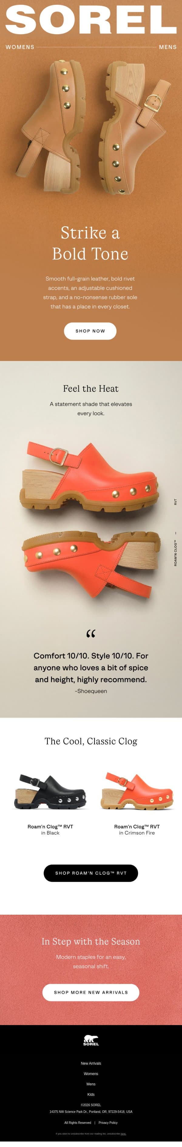 All Eyes on the Roam’n Clog™ RVT email from Sorel screenshot