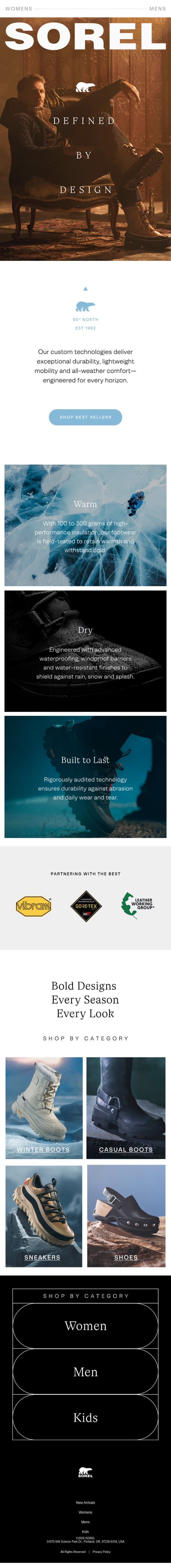 Step Into the Elements​ email from Sorel screenshot