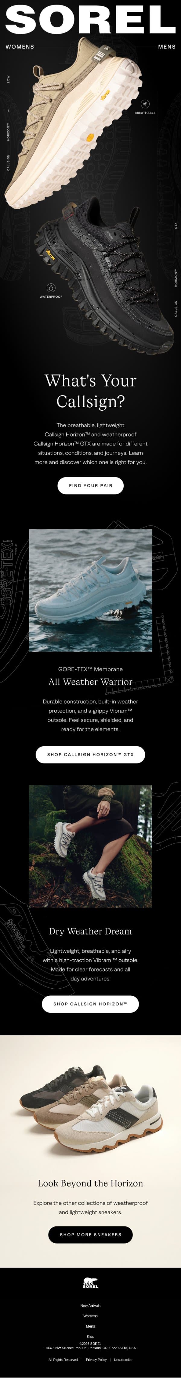 Find A New Horizon email from Sorel screenshot