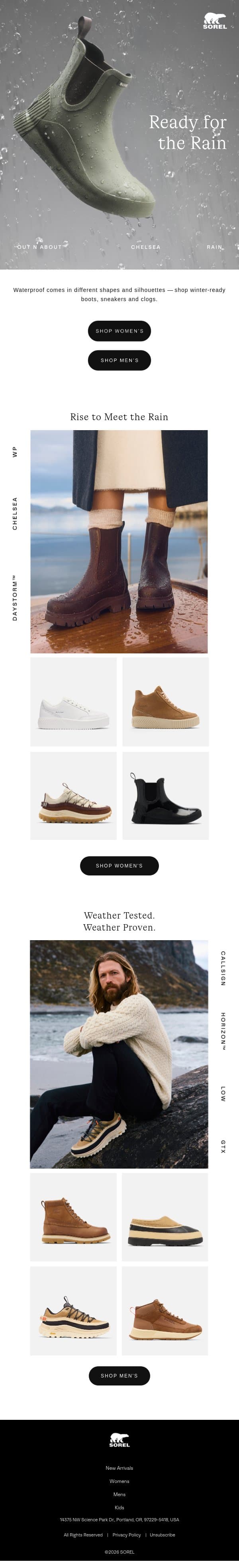 Prepare for Precipitation email from Sorel screenshot
