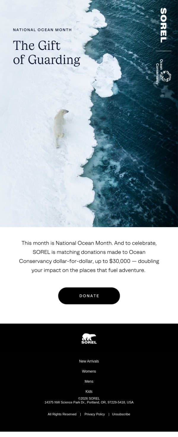 Celebrate by Saving the Seas email from Sorel screenshot