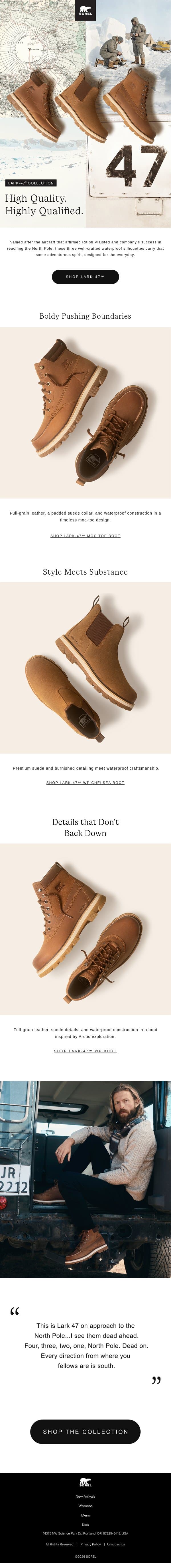 A Look at the Lark-47™ Collection email from Sorel screenshot