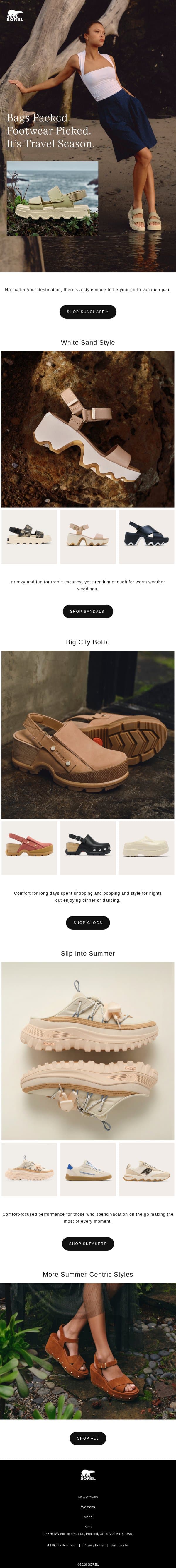 Getaway Go-Tos email from Sorel screenshot