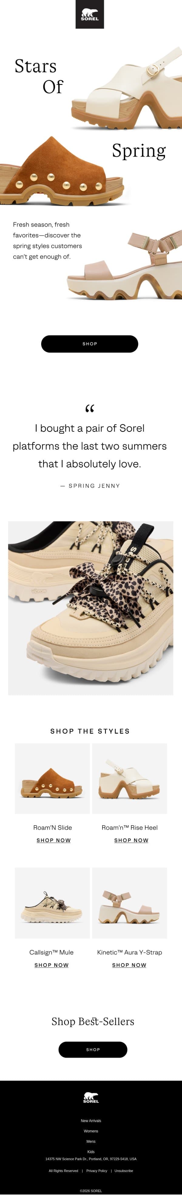 Best Selling Summer Styles email from Sorel screenshot