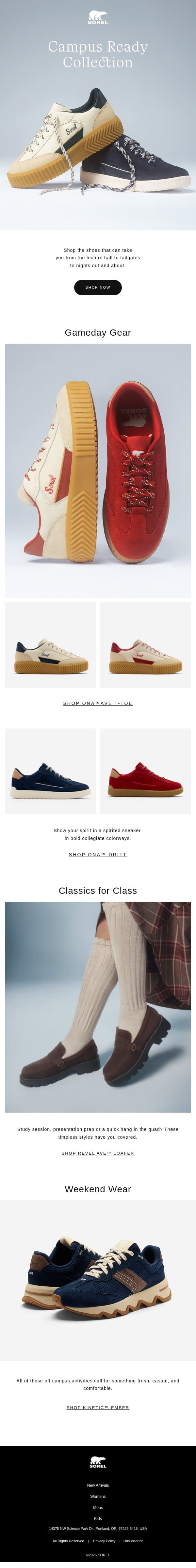 College Footwear 101 email from Sorel screenshot