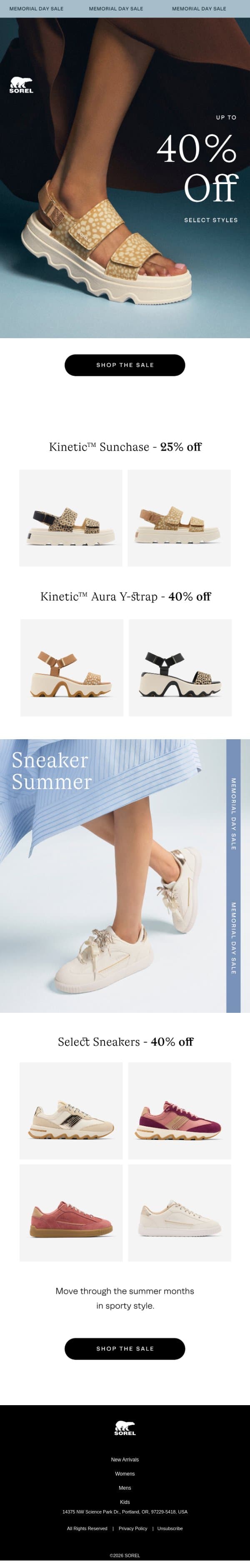 Memorial Day Savings Start Now email from Sorel screenshot