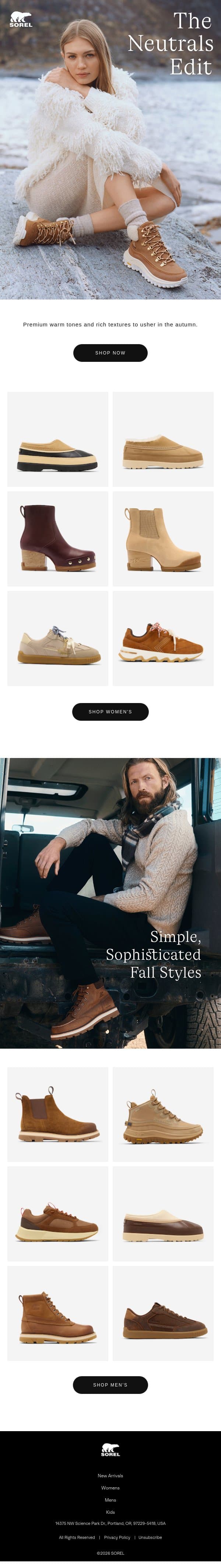Fall Color Feature email from Sorel screenshot