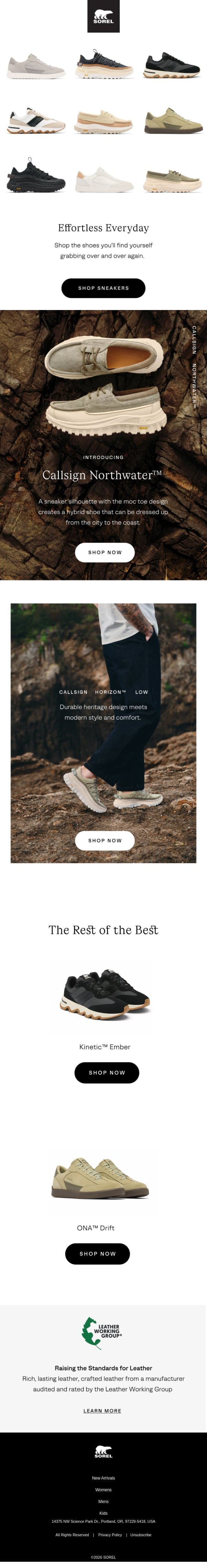 Our Guide to Men’s Sneakers email from Sorel screenshot