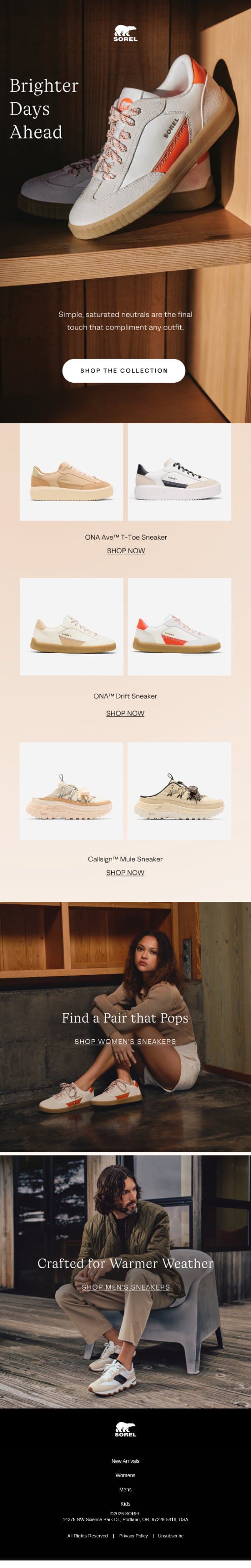 A Nod to Summer Sneaker Trends email from Sorel screenshot