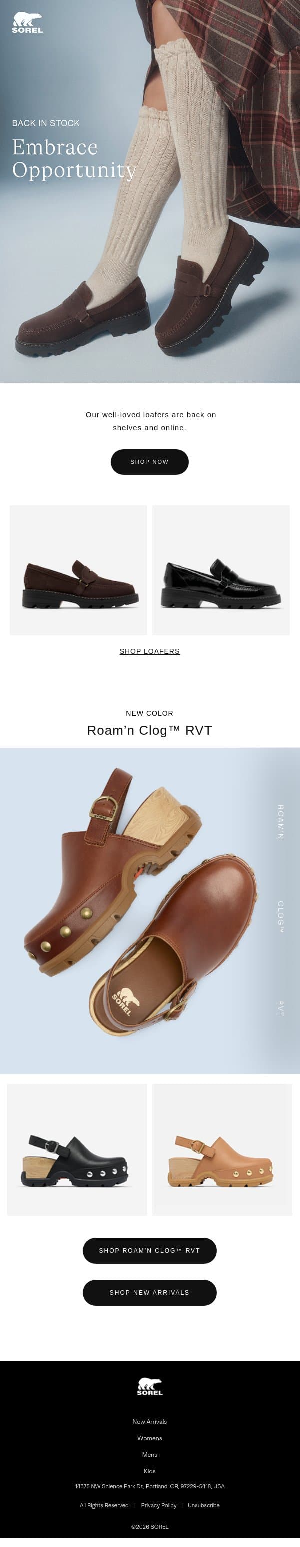 New Stock Alert email from Sorel screenshot