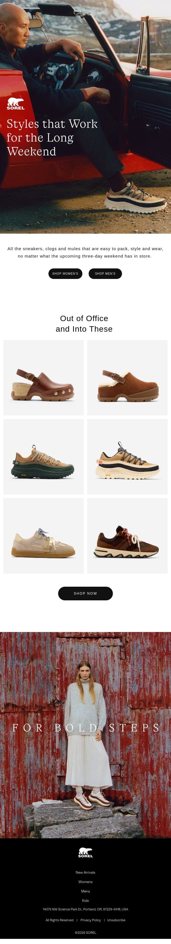 The Long Weekend Shortlist email from Sorel screenshot