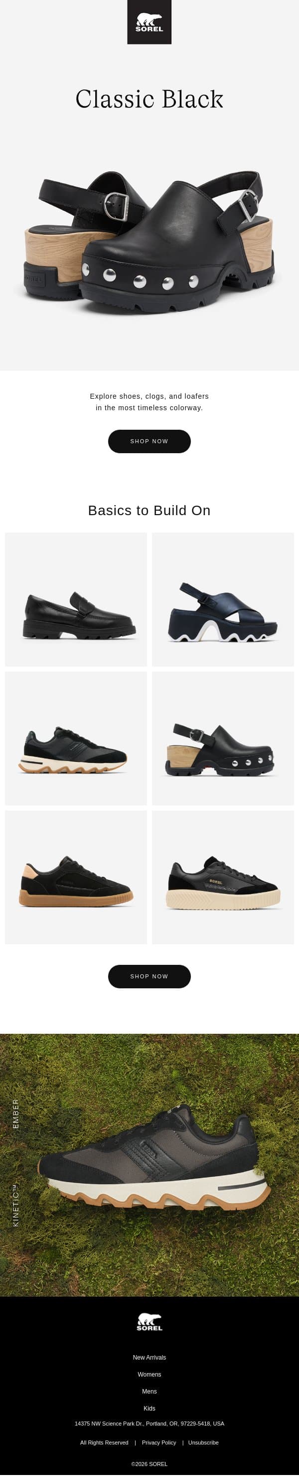Black Shoes — A Clear Classic email from Sorel screenshot