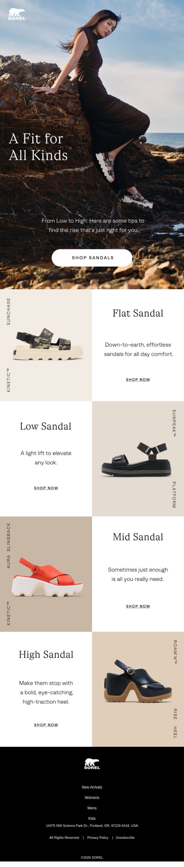 One Rise Doesn't Fit All email from Sorel screenshot