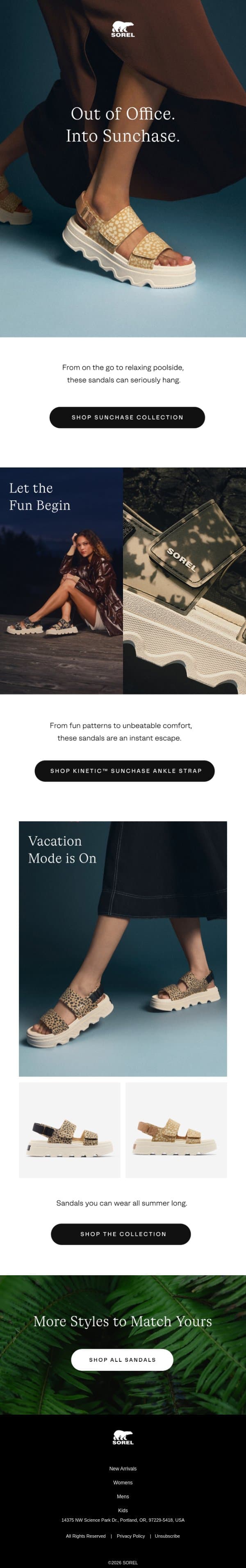 Chase the Sun email from Sorel screenshot