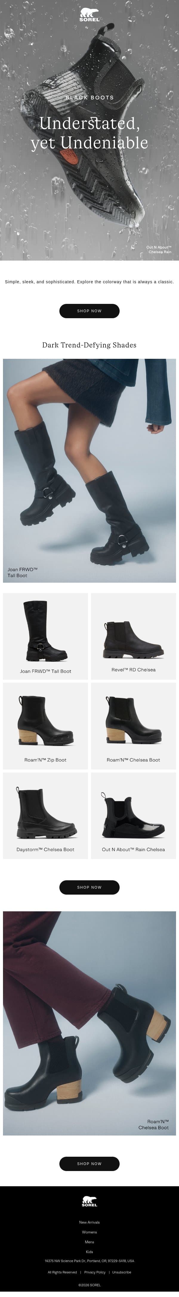 Black Boots — A Classic for a Reason email from Sorel screenshot
